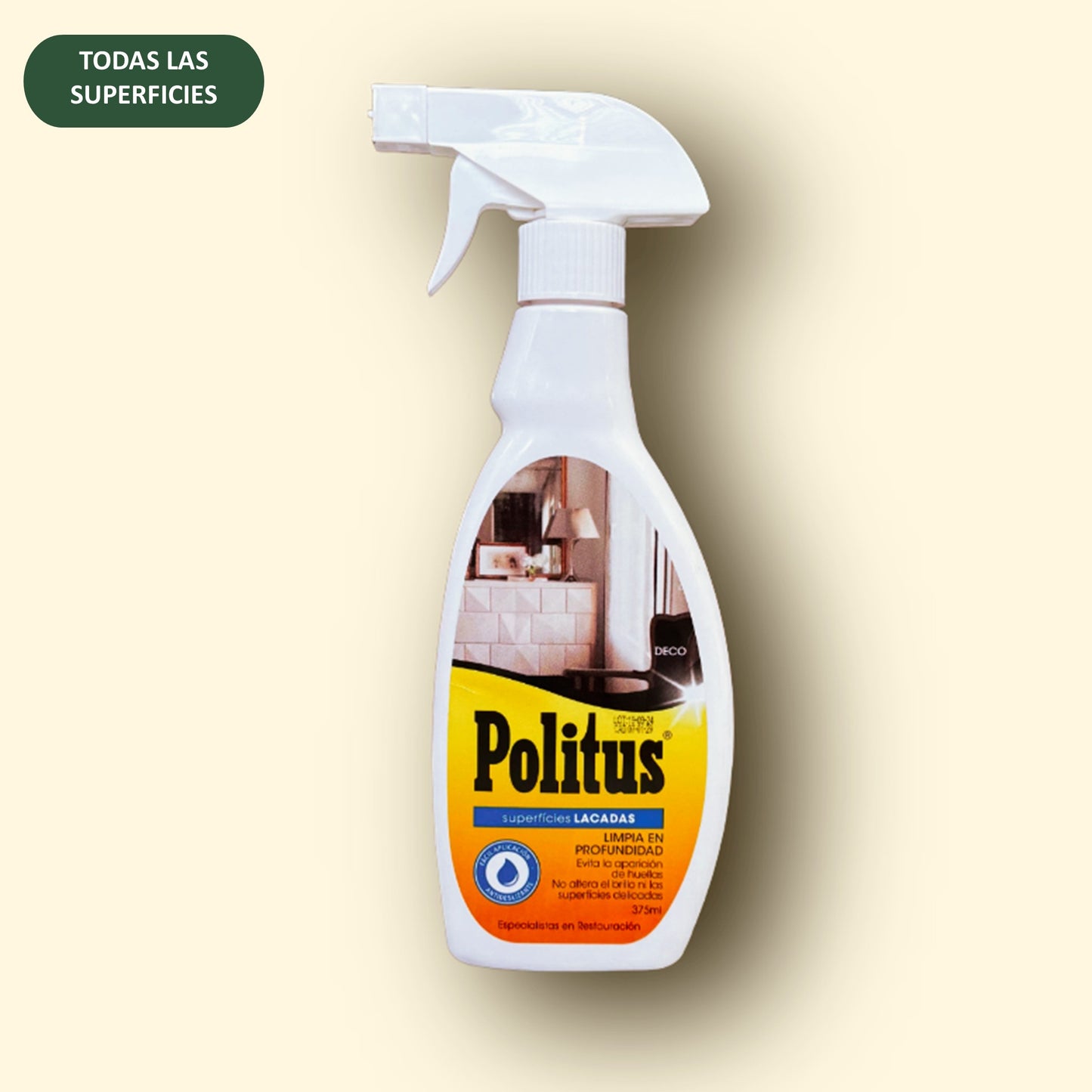 Limpiador Politus para todas las superficies, limpia en profundidad y evita la opacidad.