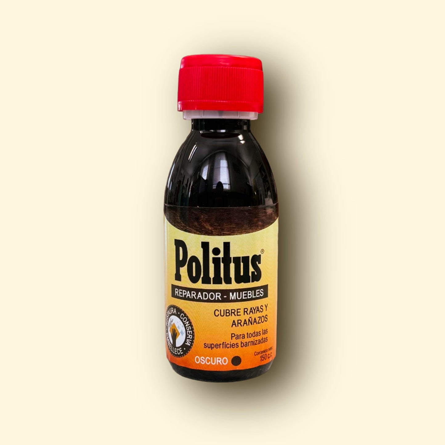 Reparador Politus oscuro para muebles, disimula rayas y desgaste.