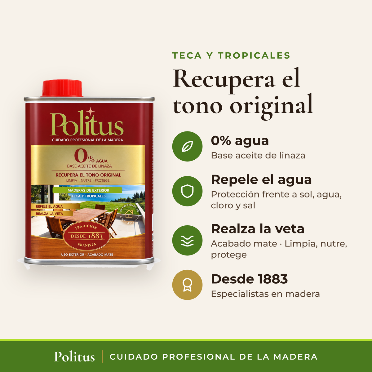 Beneficios de Politus Teca y Maderas Exteriores lata 750 ml
