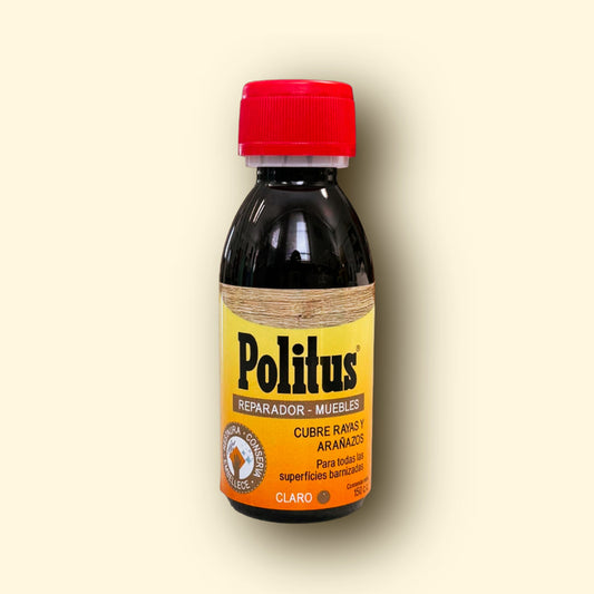 Reparador Politus claro para muebles, cubre rayas y arañazos.