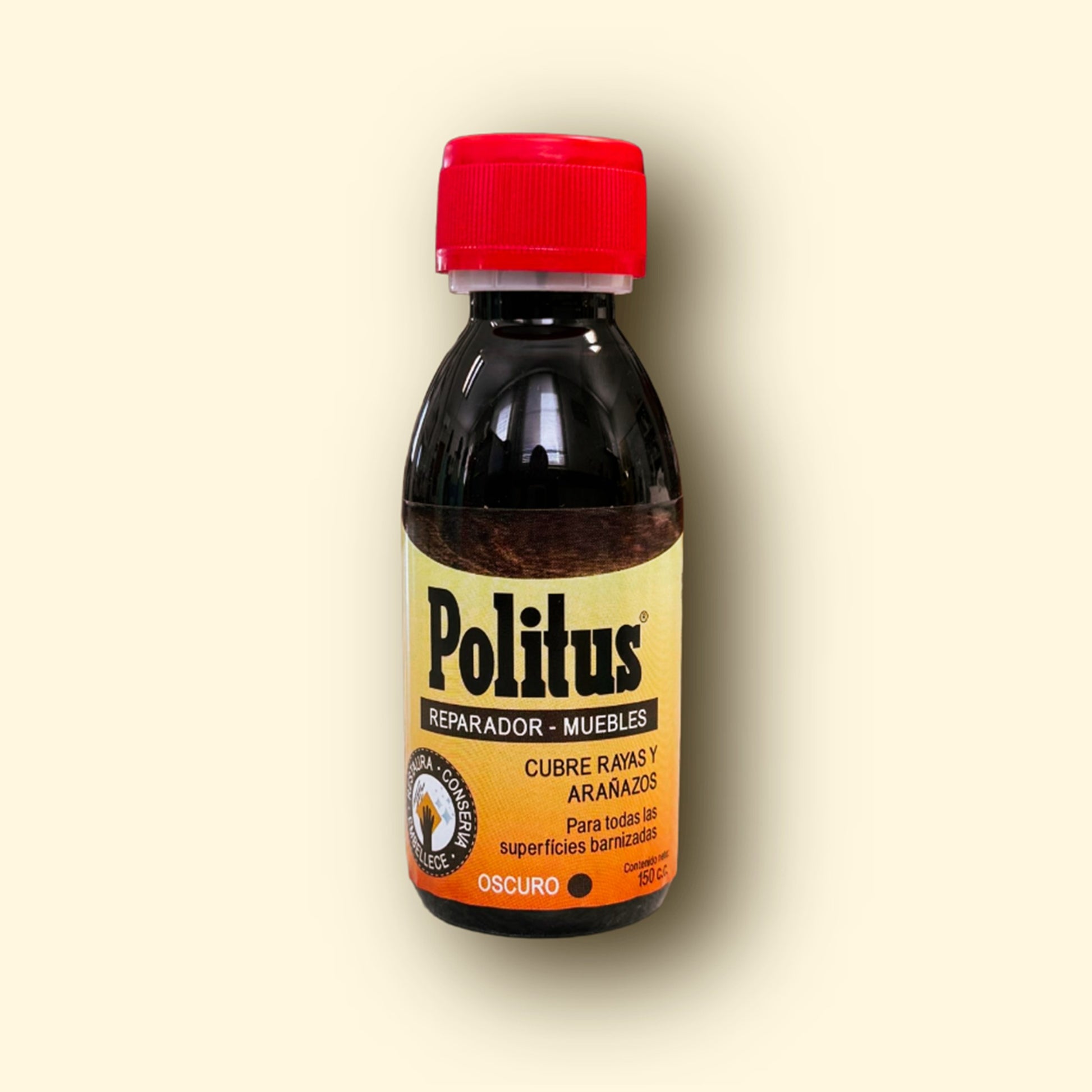 Reparador Politus oscuro para muebles, disimula rayas y desgaste.